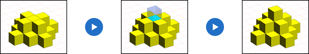 『ぶろっくめーかー for 遊作くん』によるモデル作成の過程：ブロックを置きたい場所にカーソルを合わせ、マウスをクリックすると、ブロックが置かれます。